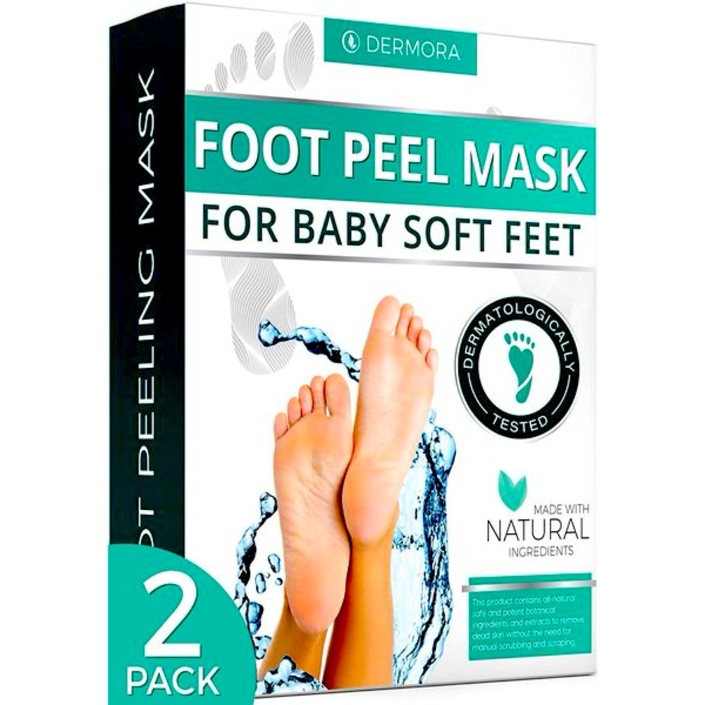 NWT DERMORA Foot Peel Mask - 2 Pack of Exfoliating Masks for Dry, Cracked Feet